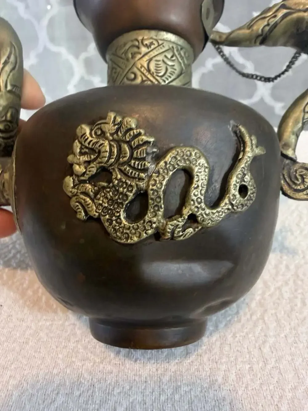 Vintage Handcrafted Tibetan Style Copper and Brass Dragon Teapot Ewer